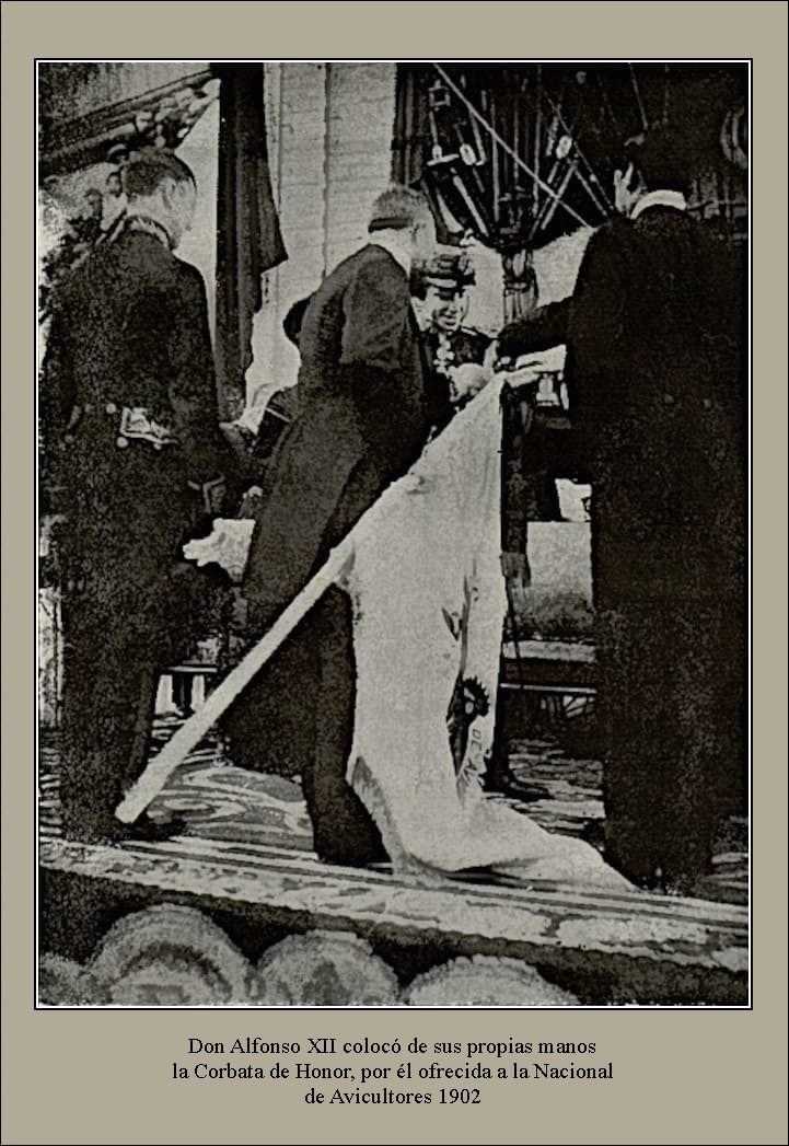 Alfonso XIII colocando la corbata al estandarte en 1902