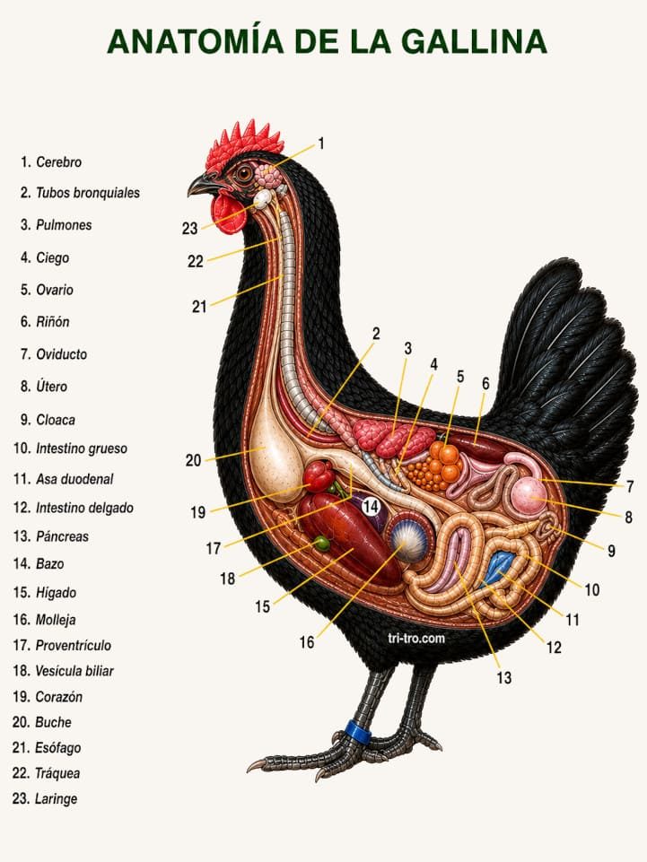 anatomia de la gallina con organos internos explicados esquema completo