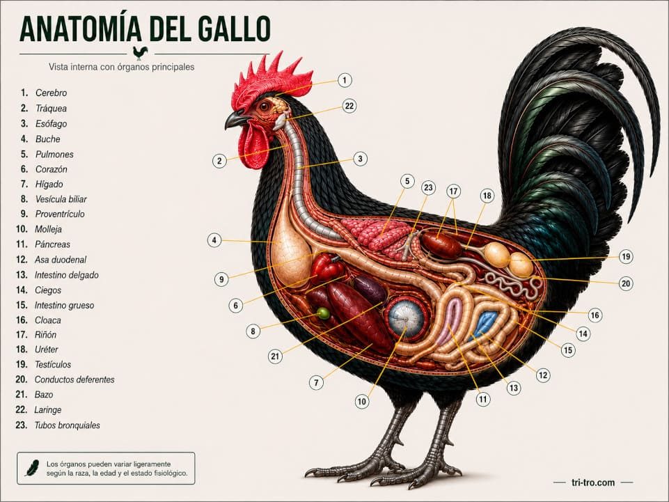 Anatomía interior de los órganos del gallo