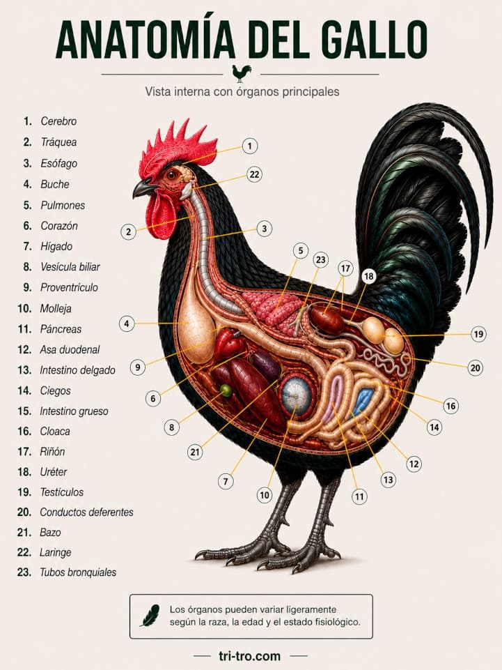 Anatomía interior de los órganos del gallo