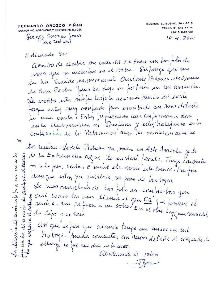 Carta manuscrita del Dr. Orozco contestando a Sergi Morán