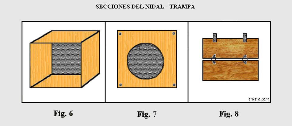 Secciones nidal trampa, figura 6, 7, y 8