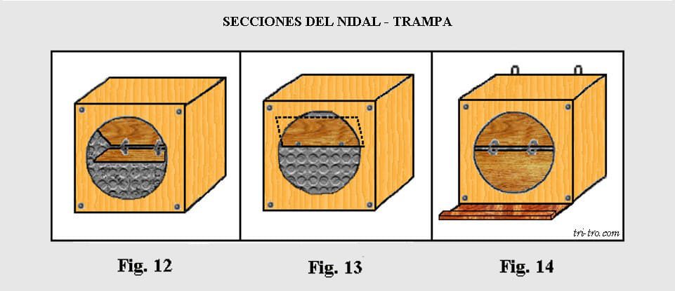 Secciones nidal trampa, figura 12, 13 y 14