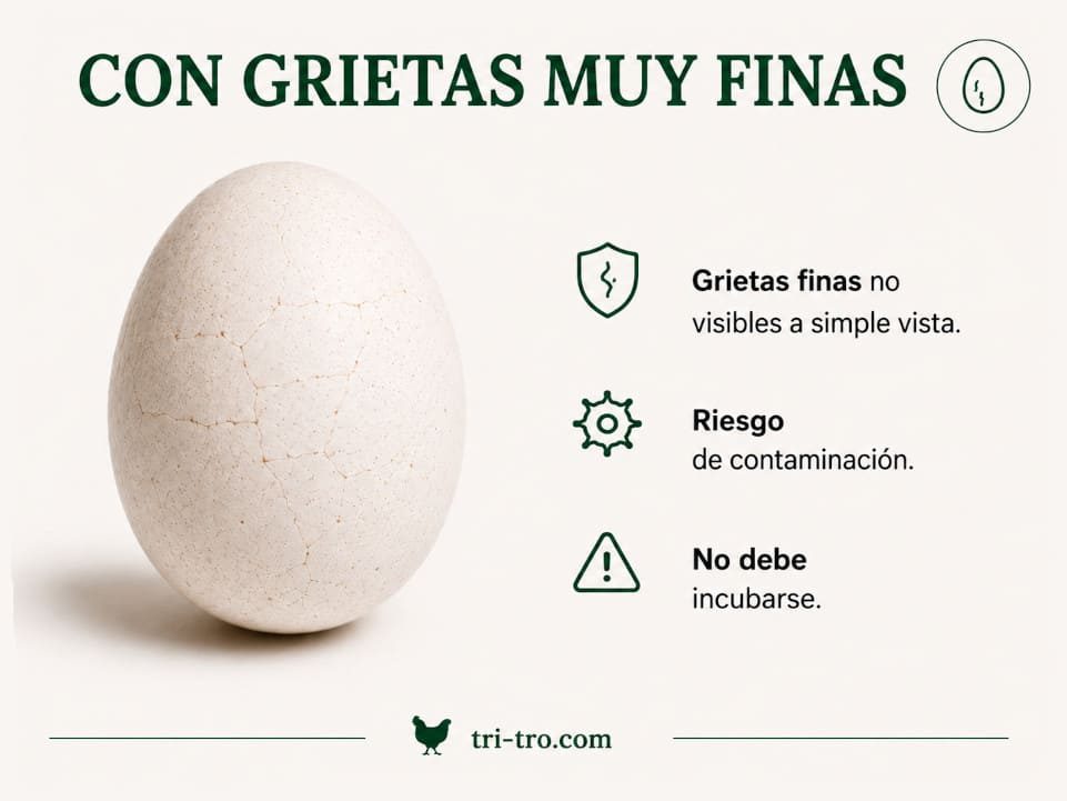 Huevo blanco con microgrietas finas casi invisibles en la cáscara.