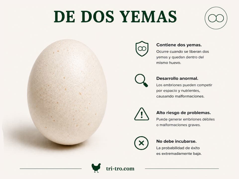 Huevo blanco de doble yema no apto para incubar.