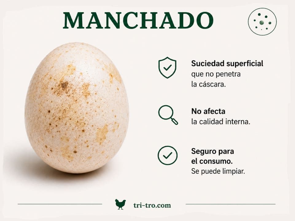 Huevo blanco con manchas marrones irregulares en la cáscara.