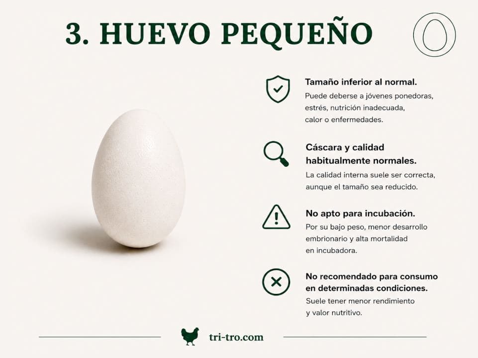 Huevo blanco pequeño de tamaño insuficiente para incubar.