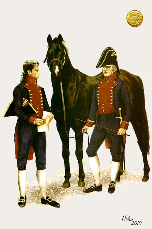 Profesor y alumno Real Escuela de Veterinaria militar. 1800