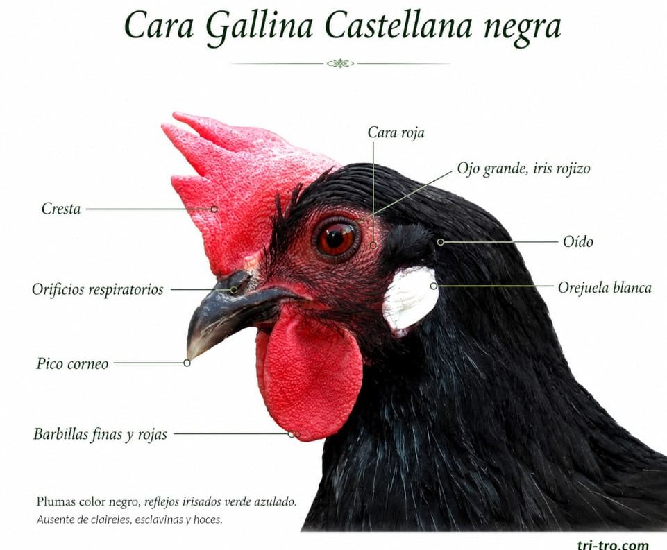 Partes de la cara, gallina castellana negra