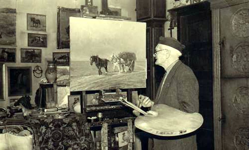 René Philippe Henri Delin en el trabajo en su estudio en Uccle en la década de 1950