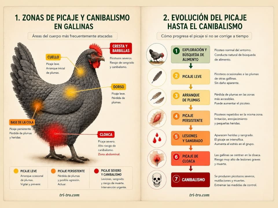 Zona de picaje y canibalismo en gallinas